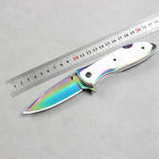 DA76 Folding Knife – Iridescent Shell-Inlay Butterfly Style; Sharp Stainless Steel Blade; Suitable for Camping, Outdoors, and Display.