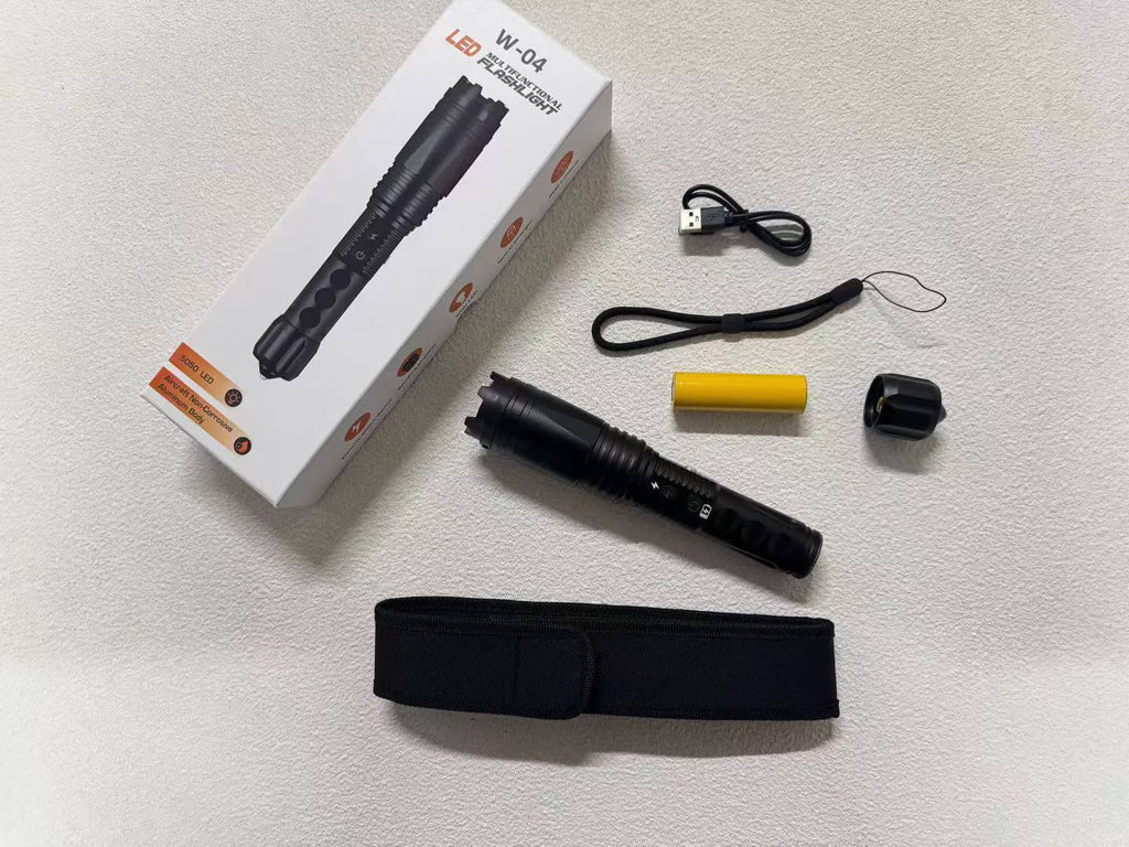 W04-Pro Aluminum alloy body outdoor safety flashlight, high-brightness flashlight with strobe warning light