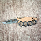 Outdoor survival knife, four-finger knuckle duster ring, high-hardness sharp stainless steel cutter, solid wood handle, sharp