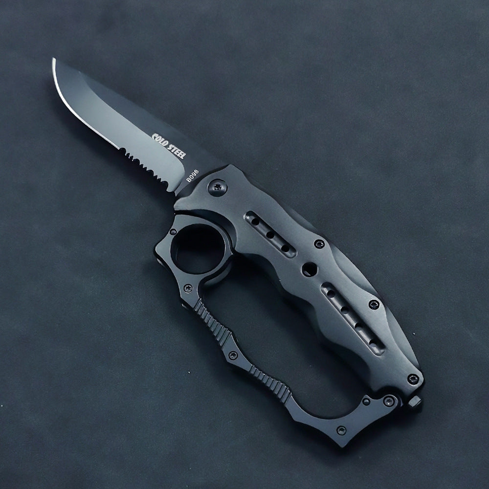 Outdoor self-defense tiger knuckle folding knife, mechanical four-finger window breaker, multi-functional adventure knife