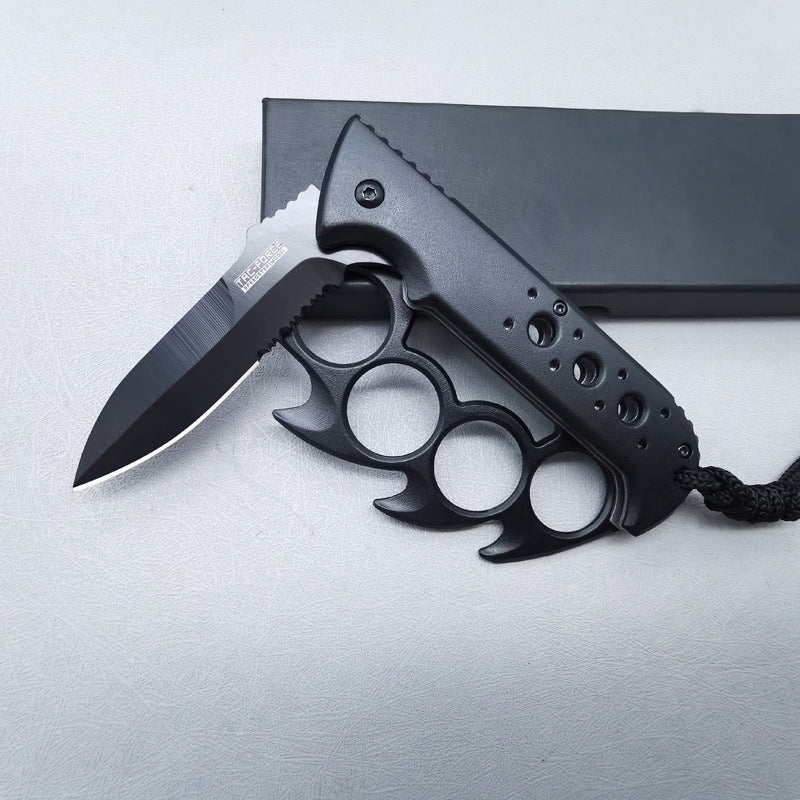 Cool Hot Wheels Tiger Finger Folding Outdoor Survival Knife Four-Finger Knuckle Ring Finger Guard High Hardness Sharp Stainless Steel Tool